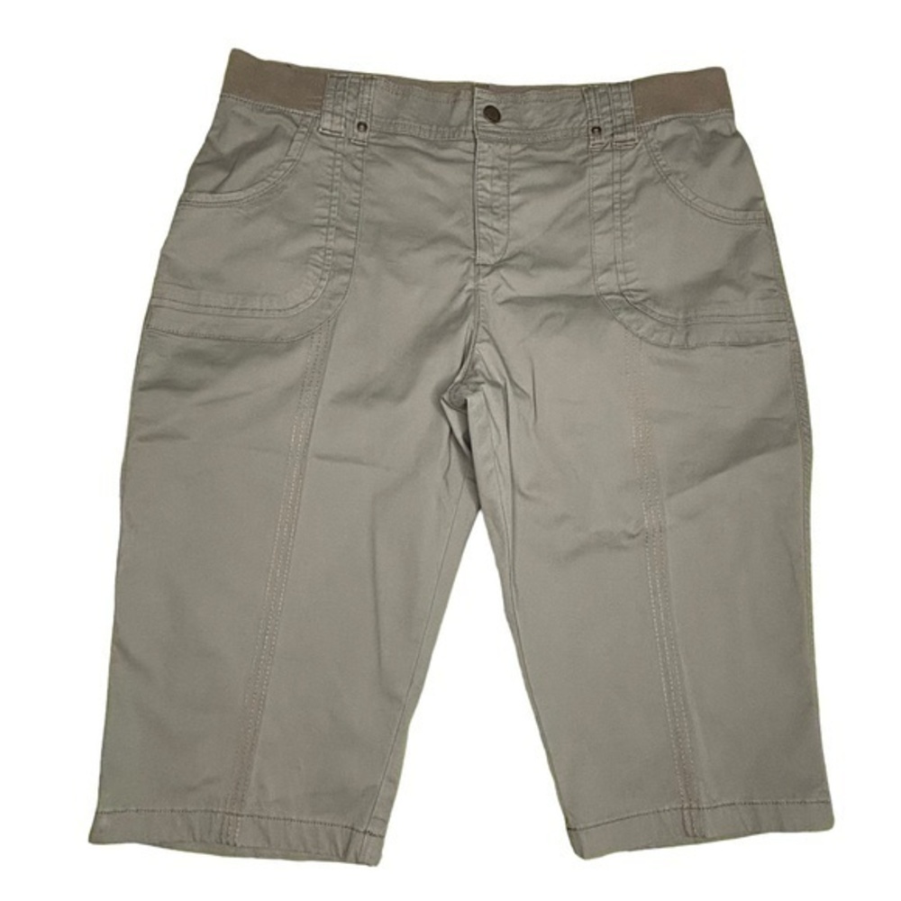 Lee Relaxed Fit Shorts Army Olive Green‎ Gray Brown Long Bermuda Size 14 Petite